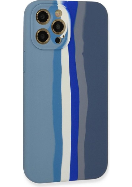 iPhone 12 Pro Kılıf Ebruli Lansman Silikon - Mavi-Gri - NFND2516-6038