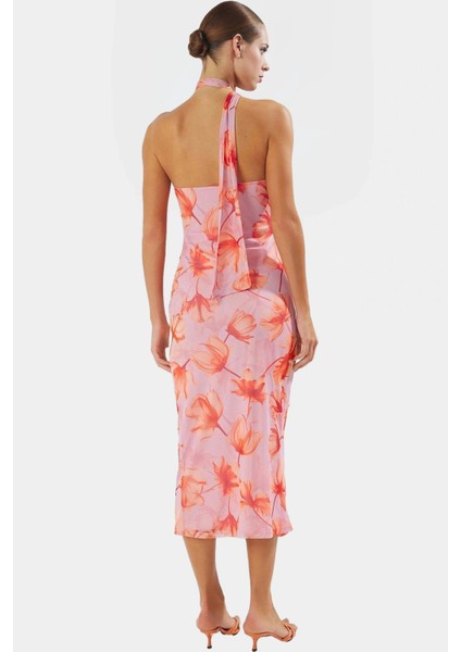 Leopar Desenli Midi Boy Tül Elbise Bodycon Kalıp Yazlık Astarlı Profesyonel Görünüm Modern Stil modelleri