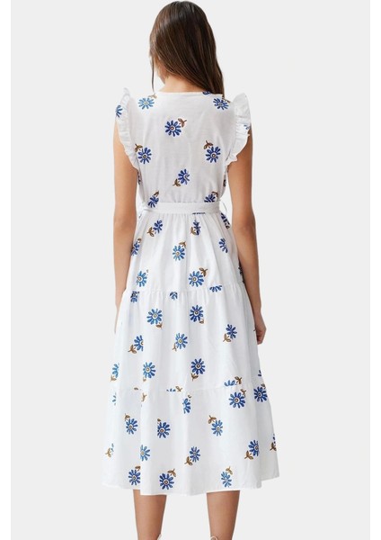 Yazlık Çiçek Desenli Midi Elbise Pamuklu Terrycotton Kumaş Rahat Günlük Stil Şık Görünüm modelleri