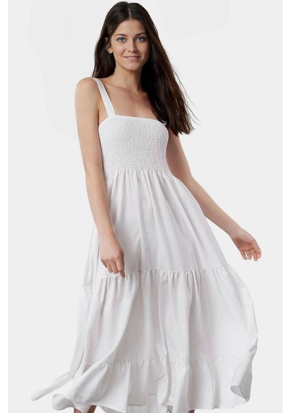 Yazlık Maxi Elbise Dokuma Terrycotton Kumaş Kare Yaka Gündüz Gece Profesyonel Görünüm Seçkin Malzeme