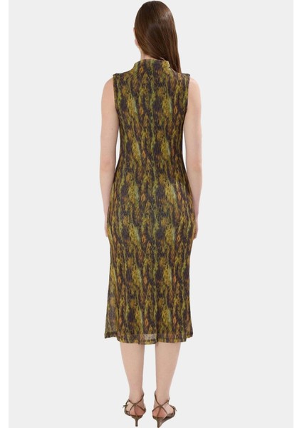 Leopar Desenli Midi Kalem Elbise Polyester Örme Kumaş Bodycon Kalıp Yazlık Dayanıklı Malzeme modelleri