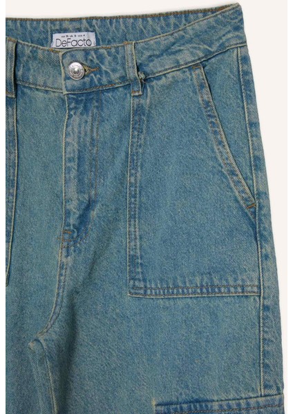 Wide Leg Kargo Yüksek Bel Uzun Jean Yıkamalı Pantolon D1228AX24HS