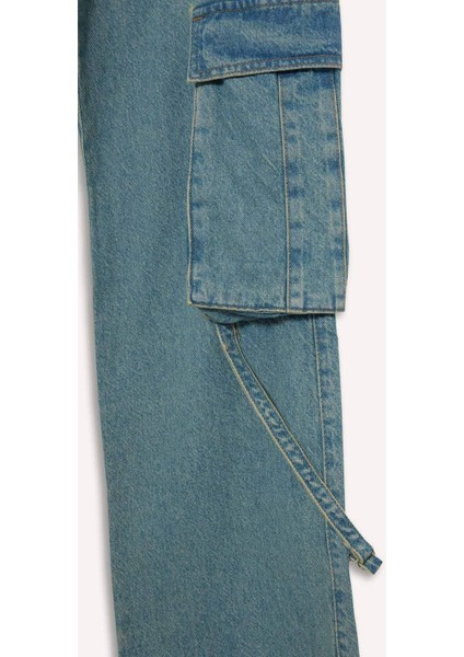 Wide Leg Kargo Yüksek Bel Uzun Jean Yıkamalı Pantolon D1228AX24HS