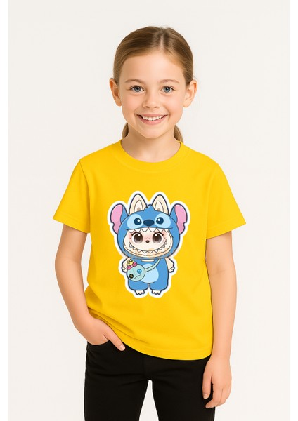 Labubu Baskılı Kız Çocuk Pamuklu Tişört - Yazlık Rahat Günlük Çocuk T-Shirt Kısa Kollu 3-14 Yaş Tişört