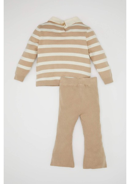 Kız Bebek 2'li Takım Çizgili Polo Yaka Triko Kazak İspanyol Paça Triko Tayt C8453A524WN