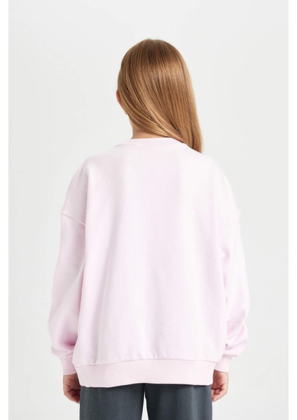 Kız Çocuk Pembe Barbie Oversize Geniş Kalıp Bisiklet Yaka İçi Yumuşak Tüylü Sweatshirt D1117A824AU
