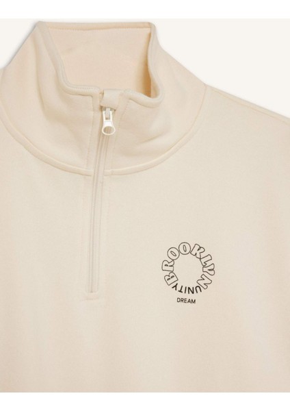 Kız Çocuk Relax Fit Dik Yaka Yarım Fermuarlı Baskılı Sweatshirt D0620A824AU