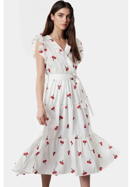 Yazlık Çiçek Desenli Midi Elbise Pamuklu Terrycotton Kumaş Rahat Günlük Stil Şık Görünüm