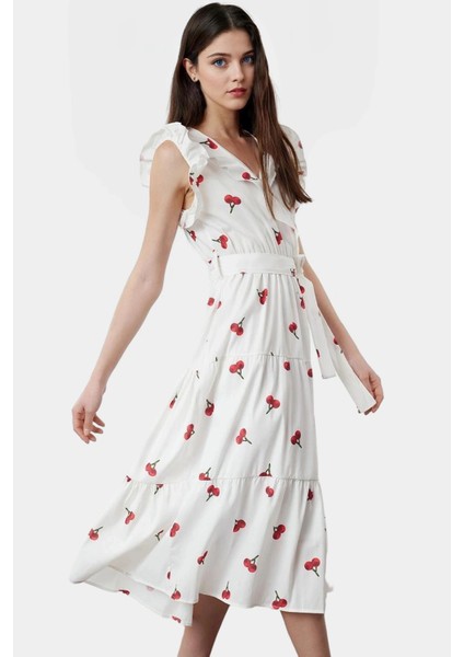 Yazlık Çiçek Desenli Midi Elbise Pamuklu Terrycotton Kumaş Rahat Günlük Stil Şık Görünüm fiyatları