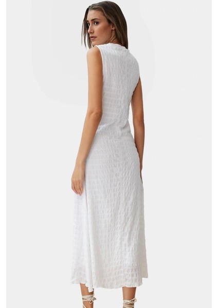 Maxi A Line Bisiklet Yaka Örme Elbise Hafif Yazlık Günlük Seçkin Malzeme Özel Tasarım Modern Stil modelleri