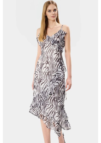 Çiçekli Desenli Şifon Maxi Elbise A Kesim V Yaka Yazlık Şık Görünüm Özenle Seçilmiş