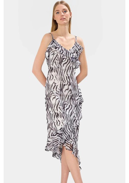 Çiçekli Desenli Şifon Maxi Elbise A Kesim V Yaka Yazlık Şık Görünüm Özenle Seçilmiş fiyatları