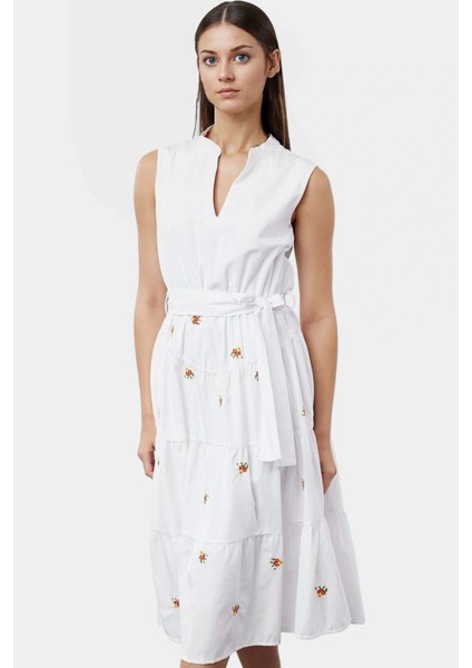 Yazlık Çiçekli Nakışlı Midi Elbise Rahat Günlük Stil Premium Kalite Özel Tasarım Modern