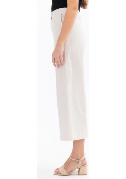 Kadın Düğmeli Geniş Paça Pantolon-Bej fırsatları