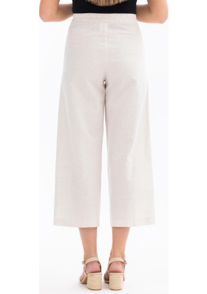 Kadın Düğmeli Geniş Paça Pantolon-Bej indirimleri