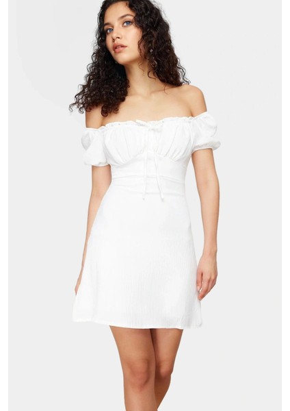 Yazlık Mini Elbise A Line Balon Kol Krep Dokuma Modern Stil Uzun Ömürlü Özenle Seçilmiş