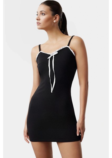 Bodycon Mini Örme Elbise Fiyonk Detay Günlük Stil Premium Kalite Kullanım Için