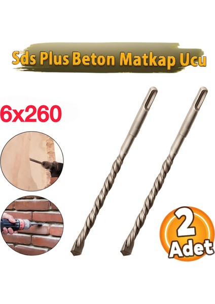 6X260 mm Sds Plus Beton Delme Matkap Ucu (2 Adet)