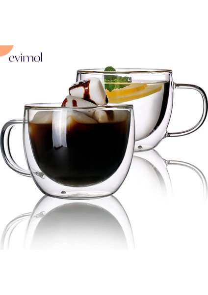 Çift Cidarlı Cam Kupa Bardak 250 ml - Çift Katlı Içli Dışlı Bardak - Uzun Süre Sıcak Tutma