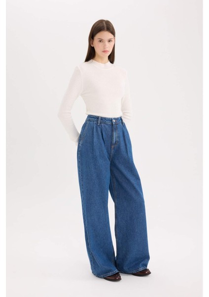 90's Wide Leg Yüksek Bel Geniş Paça Uzun Jean Pantolon D1344AX24WN fırsatları