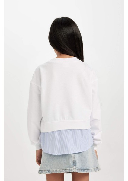 Kız Çocuk Relax Fit Bisiklet Yaka Etek Ucu Detaylı Sweatshirt D0703A824AU