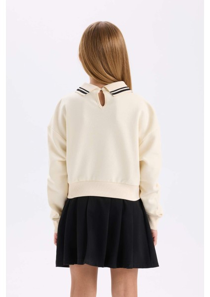 Kız Çocuk Relax Fit Polo Yaka Baskılı Sweatshirt D0702A824AU
