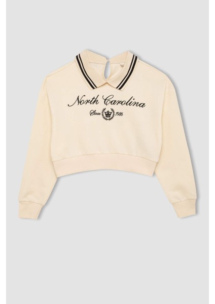 Kız Çocuk Relax Fit Polo Yaka Baskılı Sweatshirt D0702A824AU