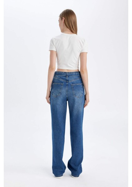 90's Wide Leg Yüksek Bel Geniş Paça Uzun Jean Yıkamalı Pantolon D1336AX24WN