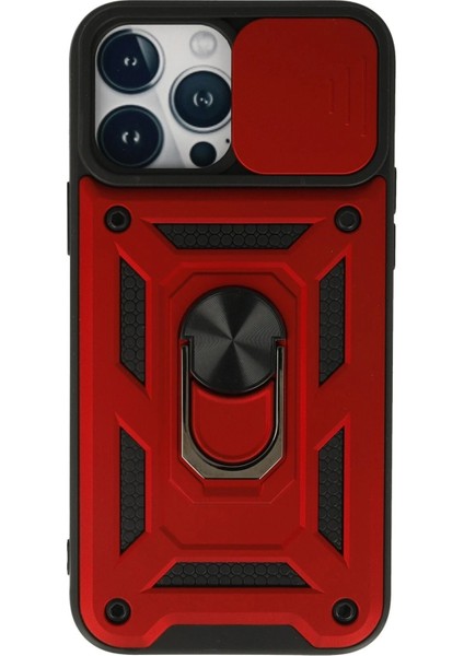 iPhone 13 Pro Kılıf Pars Lens Yüzüklü Silikon - Kırmızı - NFND7499-9682