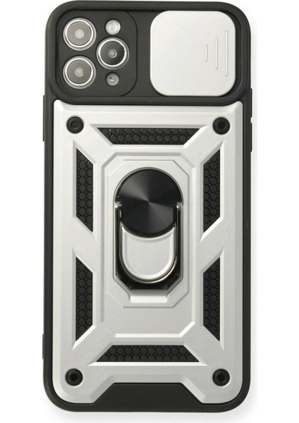 iPhone 11 Pro Kılıf Pars Lens Yüzüklü Silikon - Gümüş - NFND4823-5648
