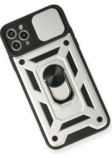 iPhone 11 Pro Kılıf Pars Lens Yüzüklü Silikon - Gümüş - NFND4823-5648
