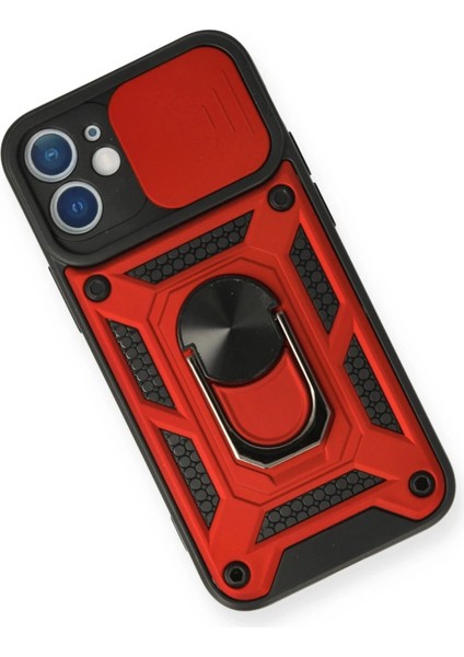 iPhone 12 Kılıf Pars Lens Yüzüklü Silikon - Kırmızı - NFND7388-1579