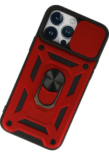 iPhone 13 Pro Kılıf Pars Lens Yüzüklü Silikon - Kırmızı - NFND7499-9682