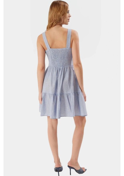 Yazlık Mini Ekose Pamuklu Elbise Kare Yaka Belden Açılan Rahat Kullanım Seçkin Malzeme fiyatları