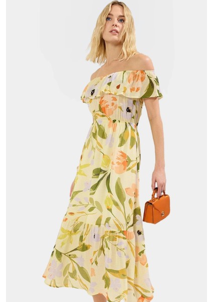 Çok Çiçekli A Kesim Maxi Elbise Polyester Yazlık Rahat Günlük Yüksek Kalite Premium