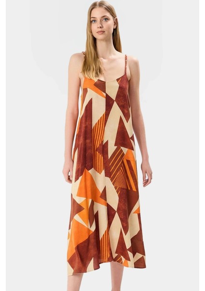 Yazlık Geometrik Desenli Midi Elbise Viskoz Kumaş Günlük Şık Tarz Modern Stil Trend Tasarım fiyatları