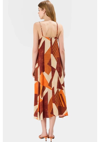 Yazlık Geometrik Desenli Midi Elbise Viskoz Kumaş Günlük Şık Tarz Modern Stil Trend Tasarım modelleri