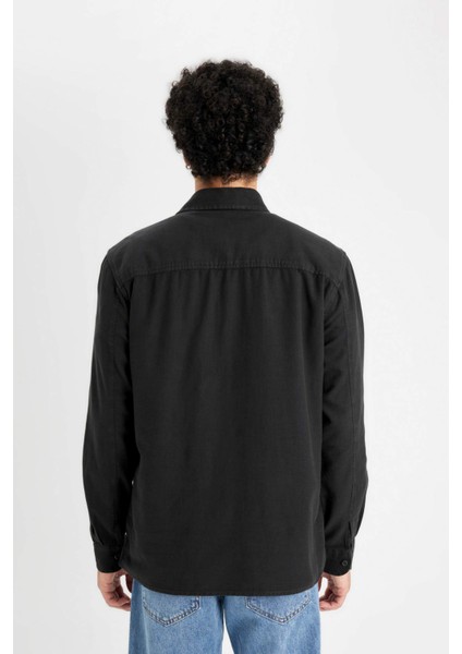 %100 Pamuk Regular Fit Polo Yaka Basic Düz Uzun Kollu Gömlek B2654AX24AU