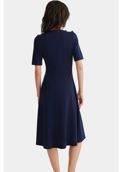 A Line Midi Örme Elbise Bisiklet Yaka Truvakar Kol Günlük Stil Özel Tasarım Şık Görünüm modelleri