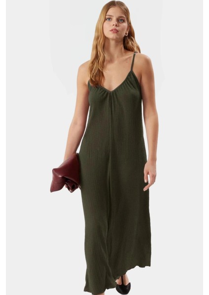 Maxi A Line V Yaka Örme Pamuklu Elbise Rahat Günlük Yazlık ve Şık Yüksek Kalite Görünüm