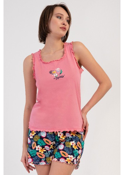 Pamuklu Kadın Genıs Askılı Şortlu Pijama Takım , 408305