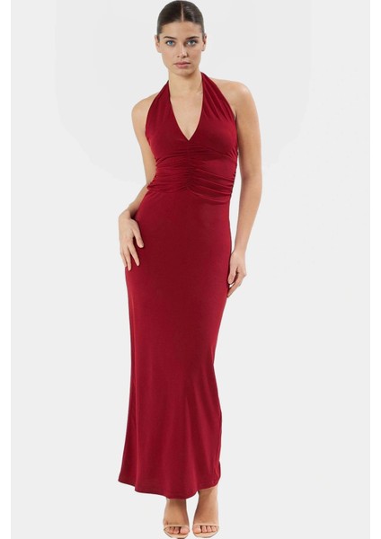 Maxi Örme Elbise V Yaka Bodycon Kalıp Yazlık Dayanıklı Malzeme Rahat Kullanım Özenle Seçilmiş