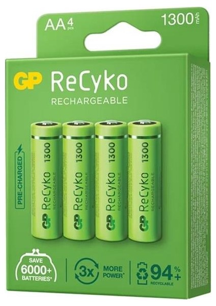 Recyko 1300 Nı-Mh R6 Şarjlı Aa 4'lü Kalem Pil