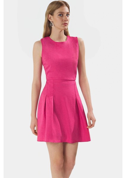 A Line Mini Keten Görünümlü Polyester Elbise Yazlık Günlük Tarz Kullanım Için fiyatları