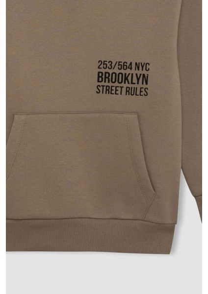 Erkek Çocuk Cepli Yazı Baskılı Kapüşonlu Okul Sweatshirt C7567A824WN