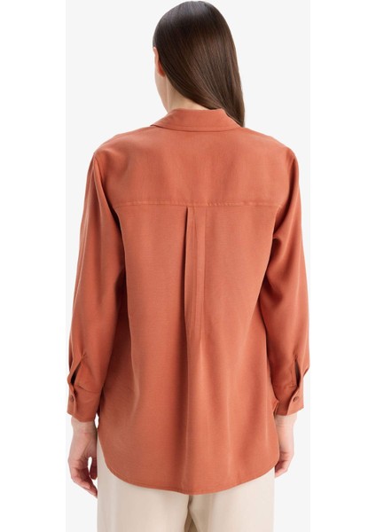 Relax Fit Basic Düz Modal Uzun Kollu Gömlek Tunik D1299AX25SP