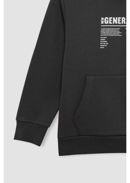 Erkek Çocuk Cepli Yazı Baskılı Kapüşonlu Okul Sweatshirt C7567A824WN