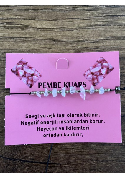 Doğal Taş Pembe Kuvars Bileklik Pink Quartz Doğaltaş