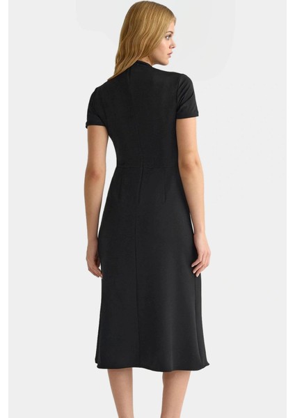 Zarif A Line Midi Dokuma Elbise Polyester Karışımlı Kemersiz Günlük Kaliteli Işçilik modelleri