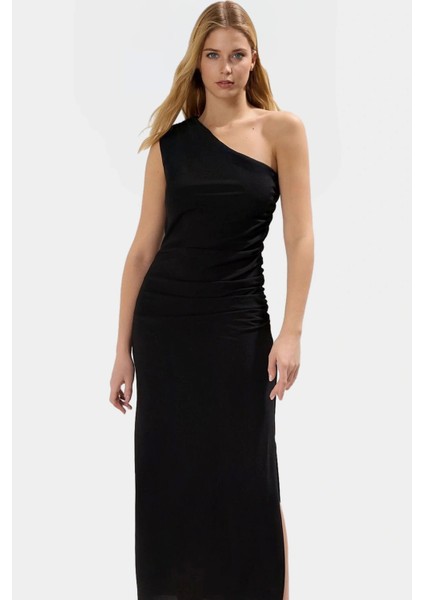 Tek Omuz Midi Boy Bodycon Soft Krep Polyester Elbise Dayanıklı Malzeme Rahat Kullanım fiyatları